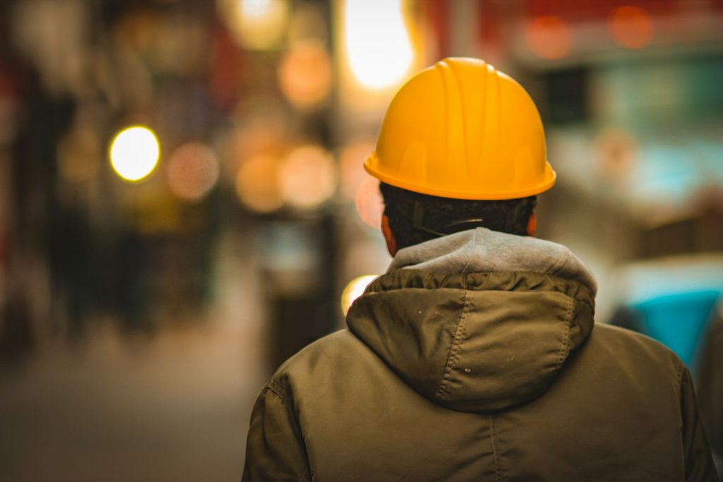 Worker, orange hard hat